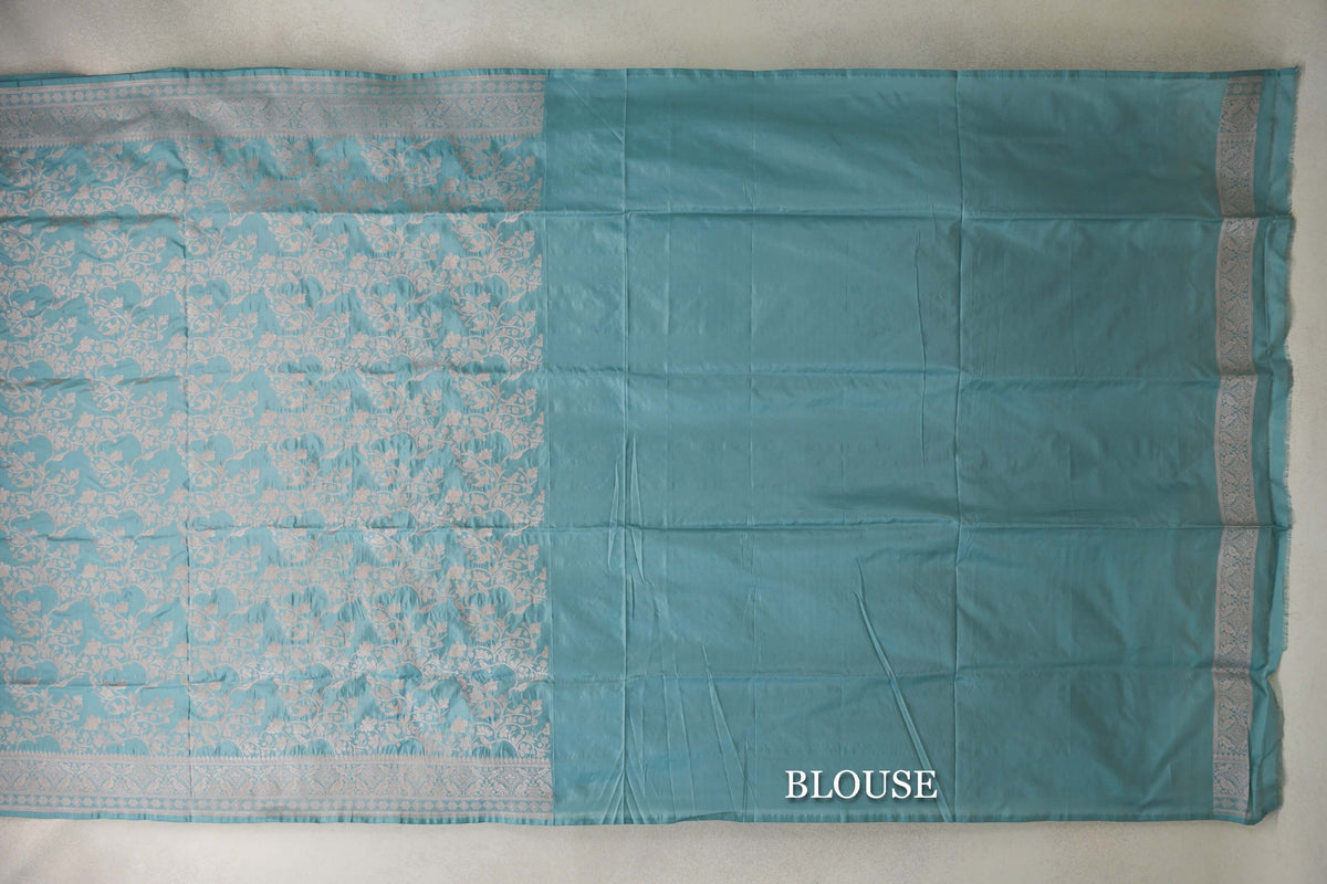 Powder Blue Banarasi Silk Saree  blouse