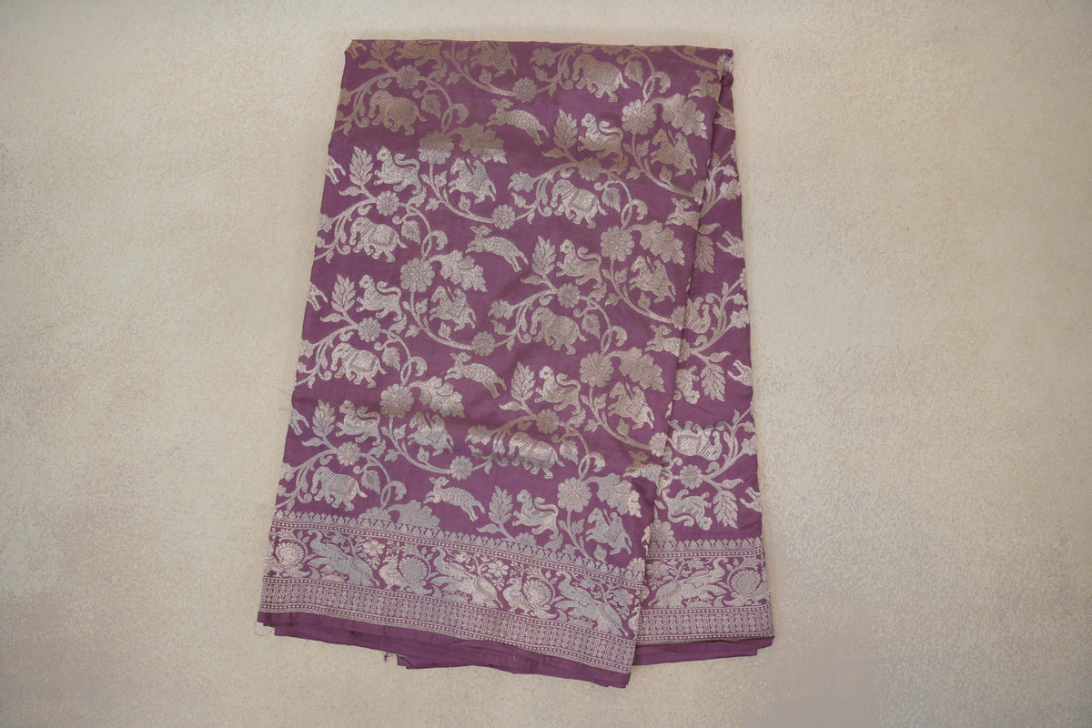 folded Dusty Lavender Banarasi Silk Saree
