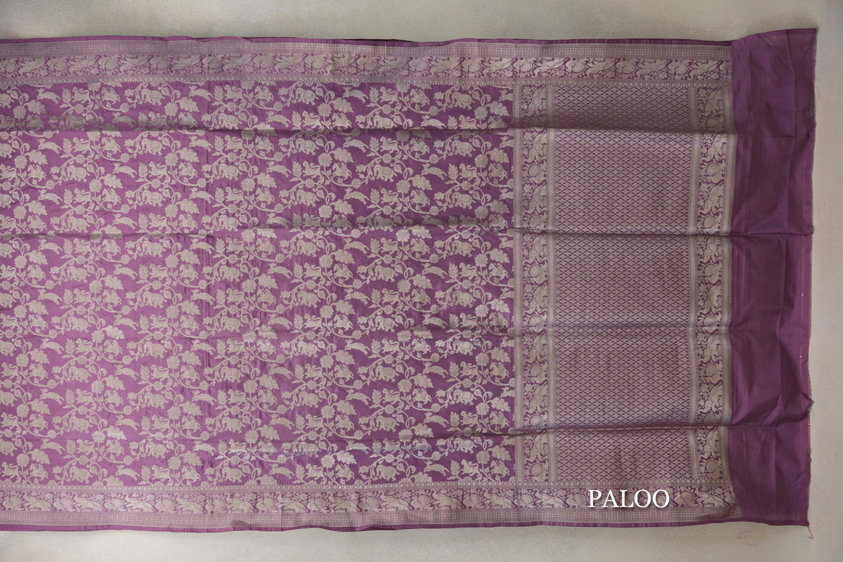 Dusty Lavender Banarasi Silk Saree paloo
