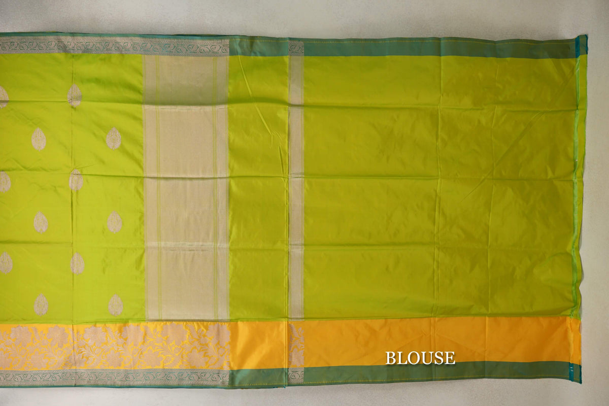  Lime Green Banarasi Silk Saree blouse