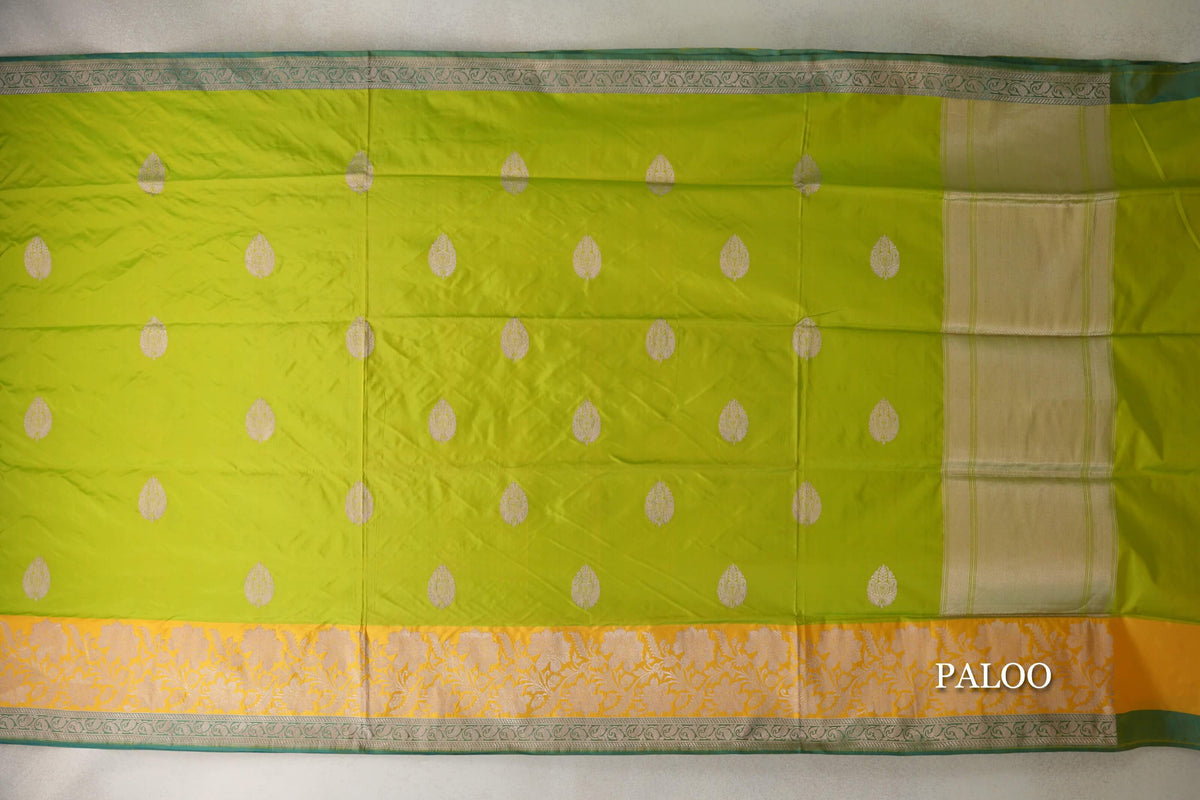  Lime Green Banarasi Silk Saree paloo