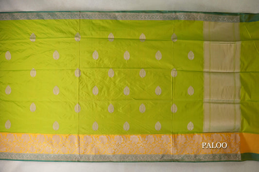  Lime Green Banarasi Silk Saree paloo