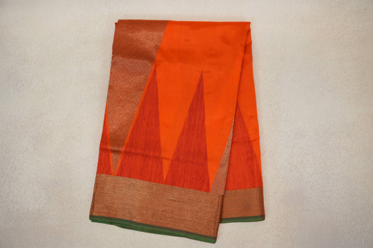 folded Bright Orange Banarasi Silk Saree