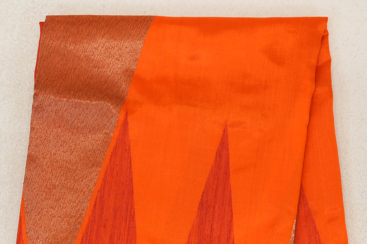 Bright Orange Banarasi Silk Saree body zoom