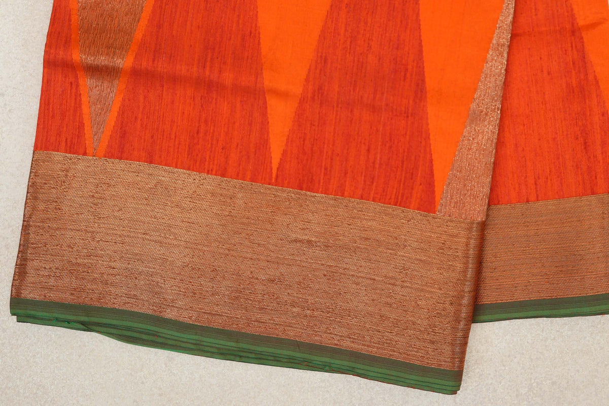 Bright Orange Banarasi Silk Saree border zoom