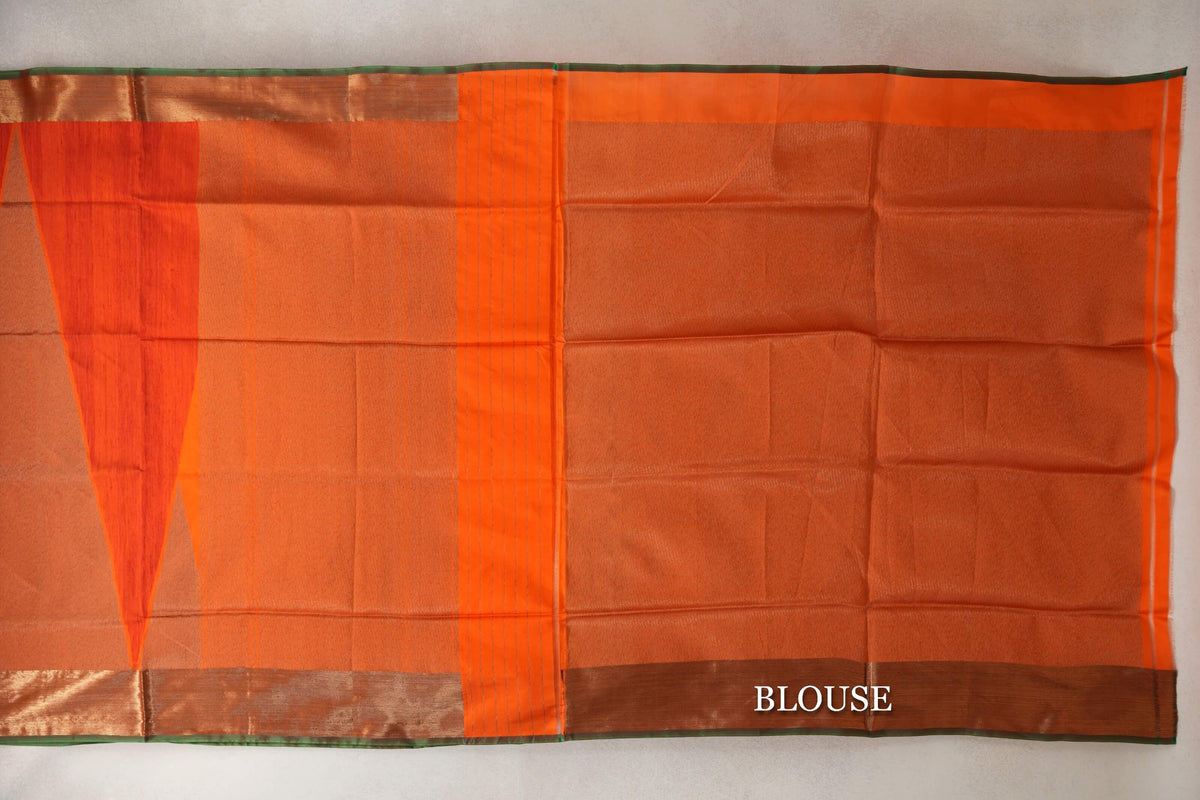Bright Orange Banarasi Silk Saree blouse