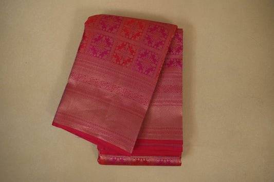 Reddish Pink Vintage Kanjivaram Silk Saree by Shreenivas Silks PSSR017946