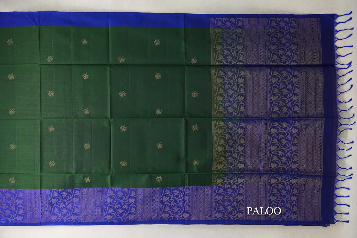 Deep Forest Green Soft Silk Saree paloo