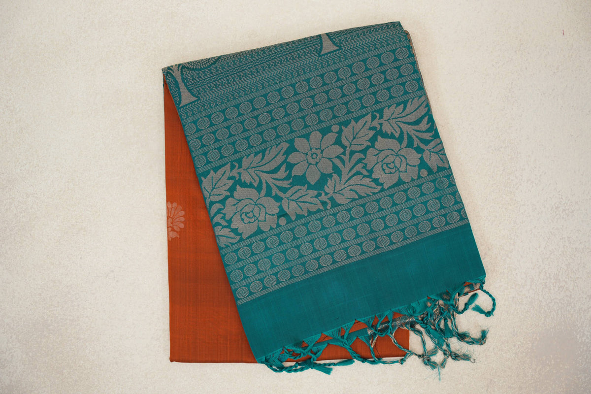folded Burnt Orange Borders Soft Silk Saree