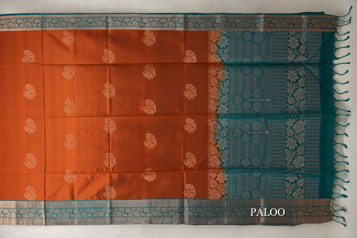 Burnt Orange Borders Soft Silk Saree paloo