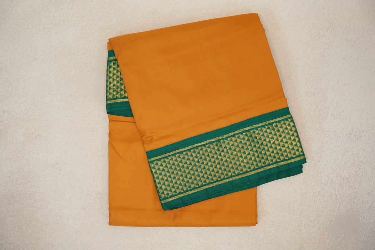Turmeric Yellow with Emerald Green Borders Ten Yards Silk Saree
