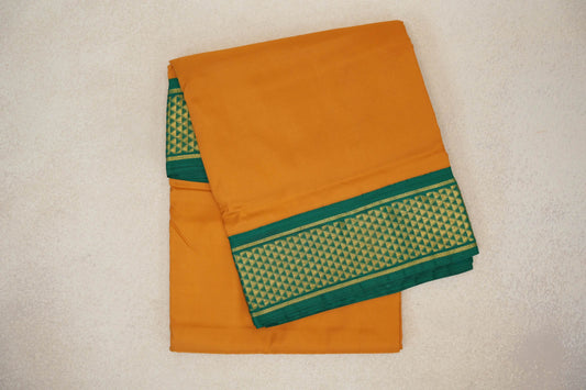 Turmeric Yellow with Emerald Green Borders Ten Yards Silk Saree