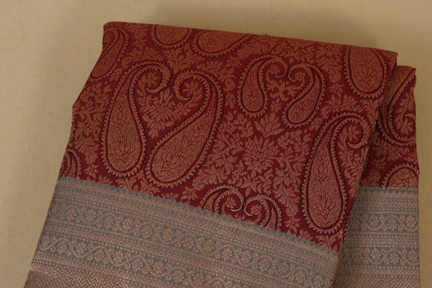 Maroon with Grey Borders Vintage Kanjivaram Silk Saree by Shreenivas Silks PSSR017948