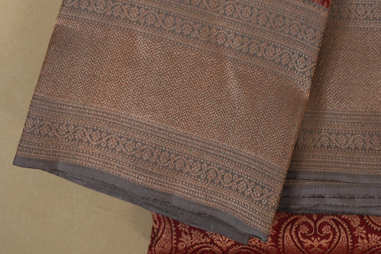 Maroon with Grey Borders Vintage Kanjivaram Silk Saree by Shreenivas Silks PSSR017948