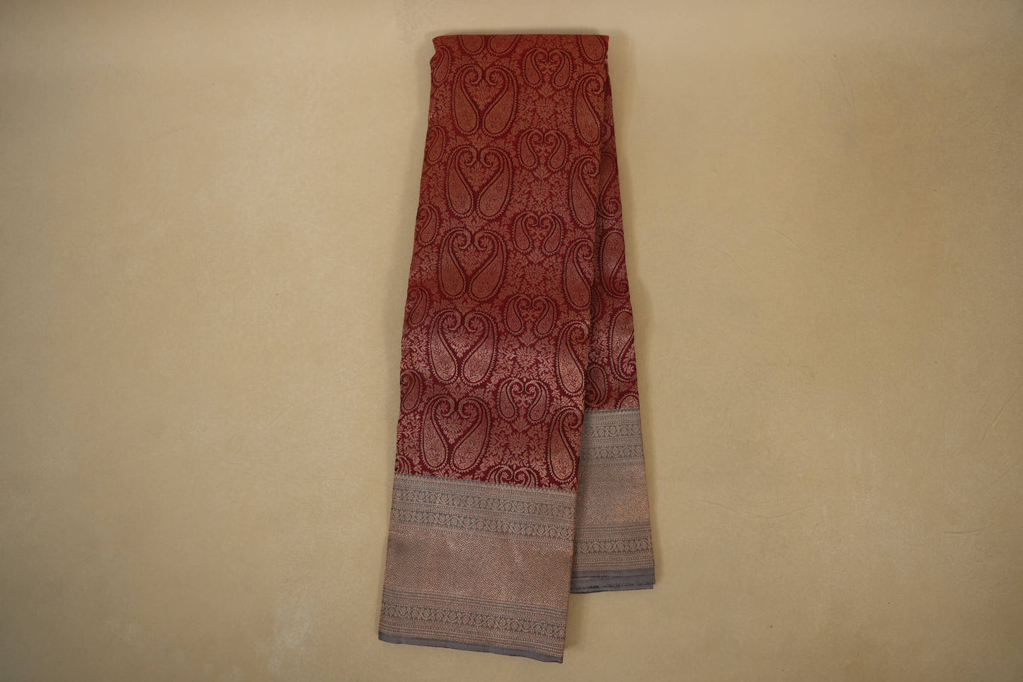 Maroon with Grey Borders Vintage Kanjivaram Silk Saree by Shreenivas Silks PSSR017948