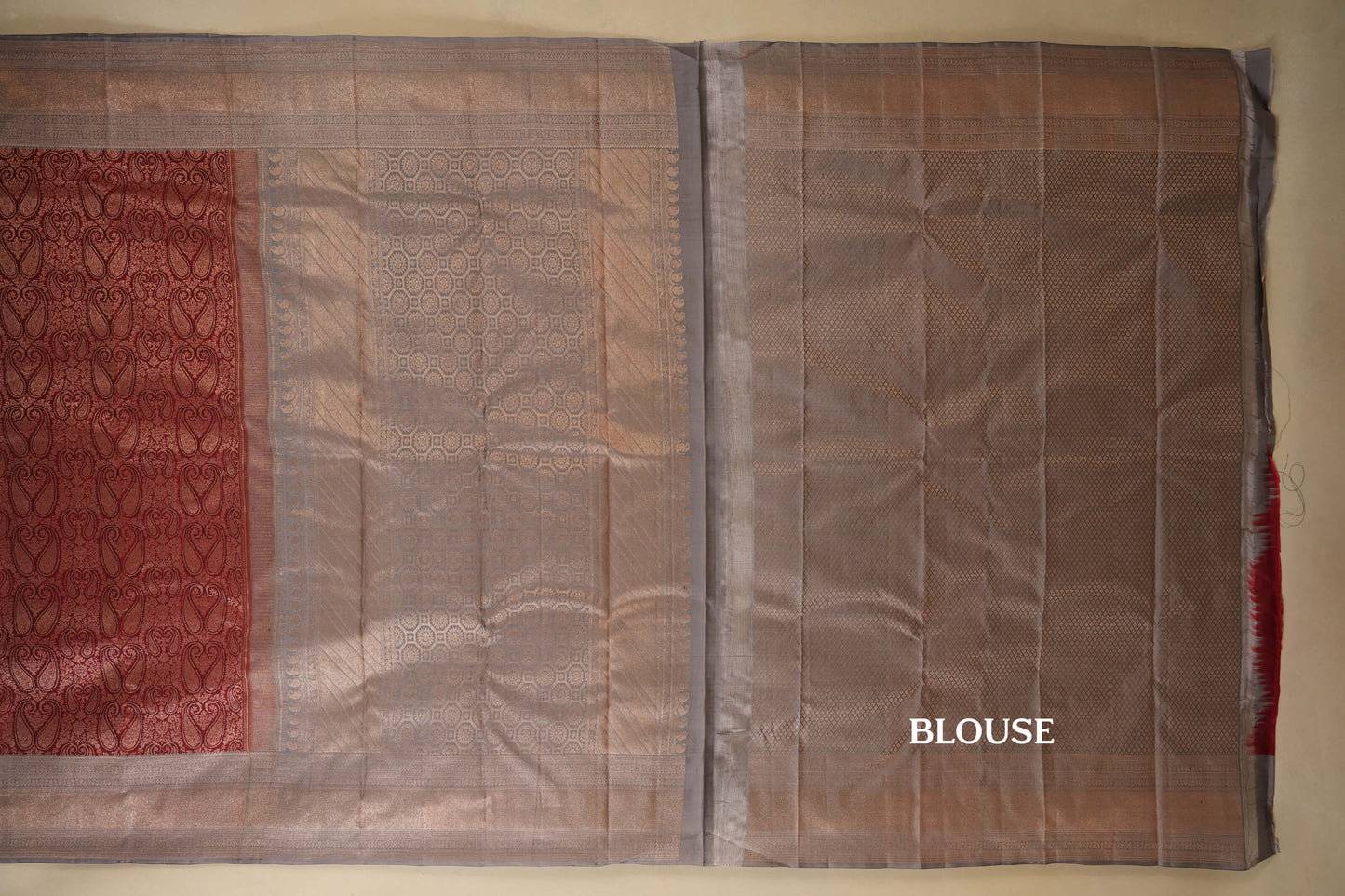 Maroon with Grey Borders Vintage Kanjivaram Silk Saree by Shreenivas Silks PSSR017948