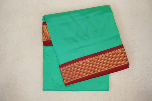 Bright Sea Green with Deep Maroon Borders Ten Yards Silk Saree