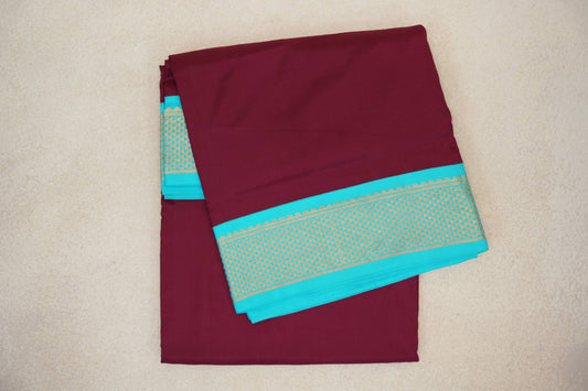 Beetroot Pink with Aqua Blue Borders Ten Yards Silk Saree