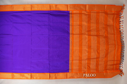 Violet Purple with Bright Orange Borders Ten Yards Silk Saree paloo