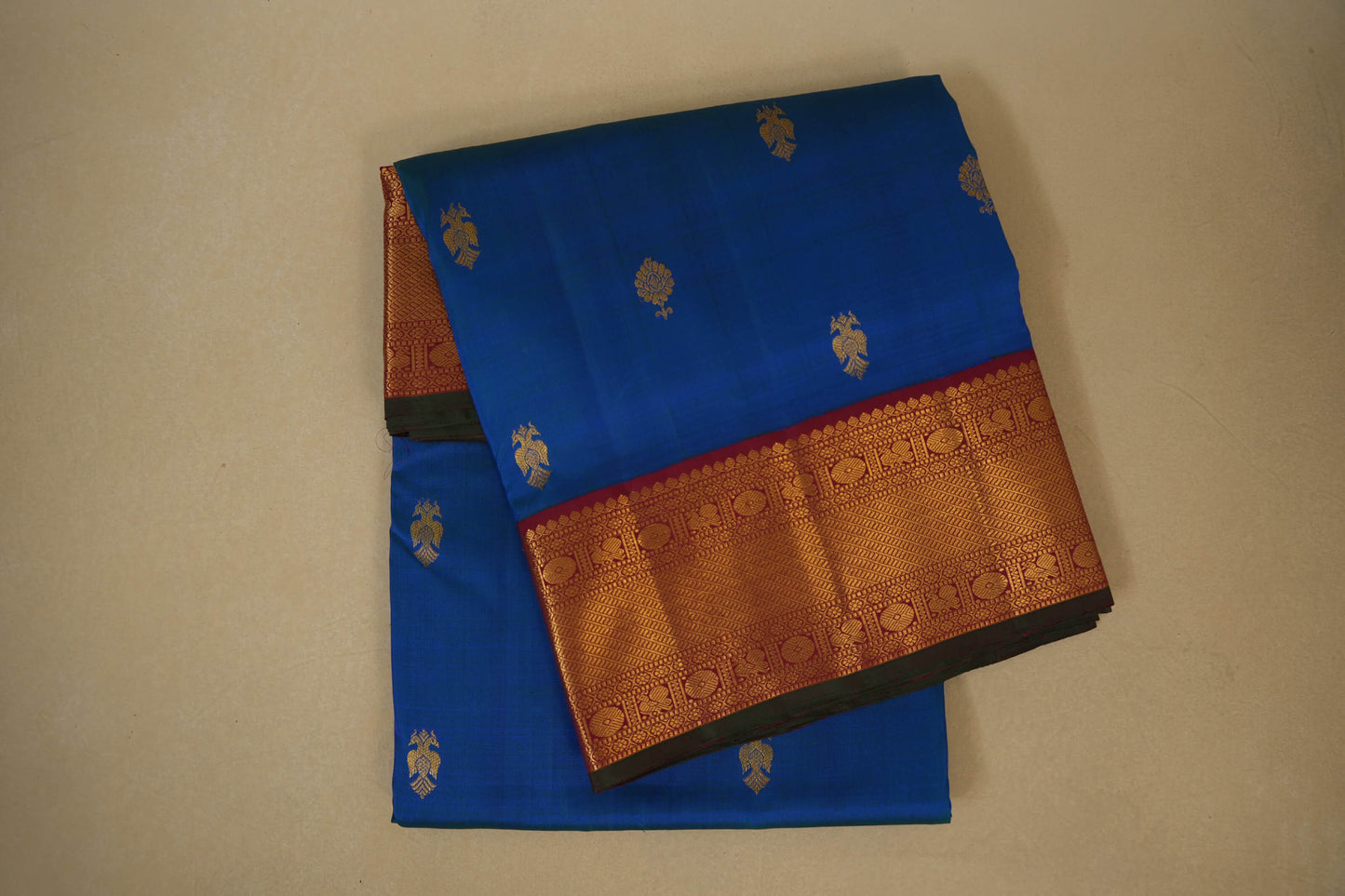 Peacock Blue with Maroon Borders Ten yards silk saree by Shreenivas silks PSSR017951