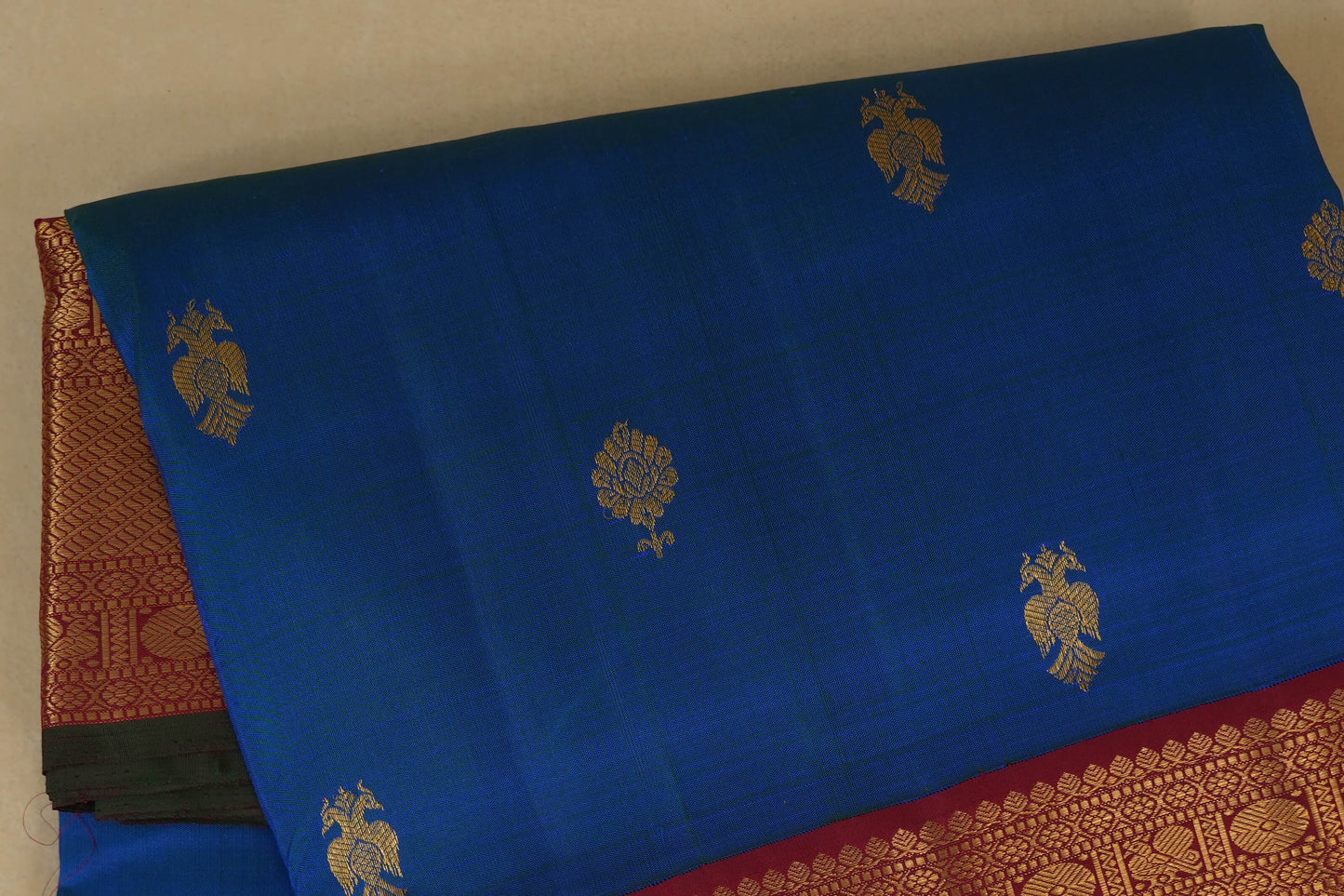 Peacock Blue with Maroon Borders Ten yards silk saree by Shreenivas silks PSSR017951