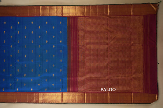 Peacock Blue with Maroon Borders Ten yards silk saree by Shreenivas silks PSSR017951