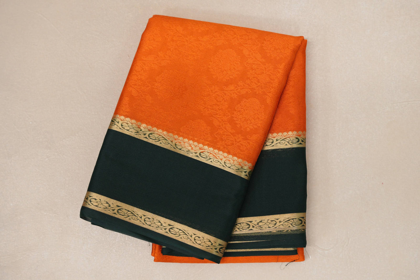 Bright Orange with Bottle Green Borders Mysore Silk Saree by Shreenivas Silks PSSR019002