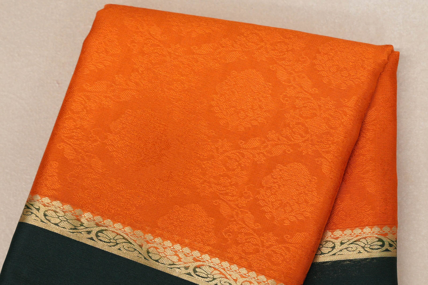 Bright Orange with Bottle Green Borders Mysore Silk Saree by Shreenivas Silks PSSR019002