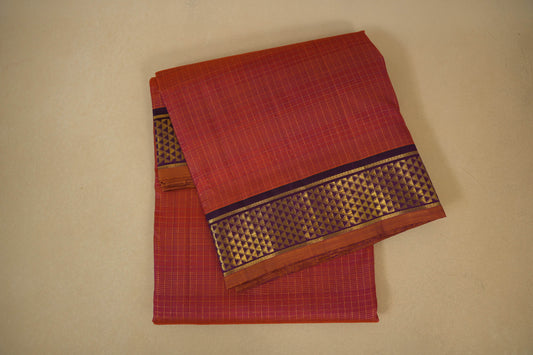 Rust with Deep Purple Borders Ten yards silk saree by Shreenivas silks PSSR017952