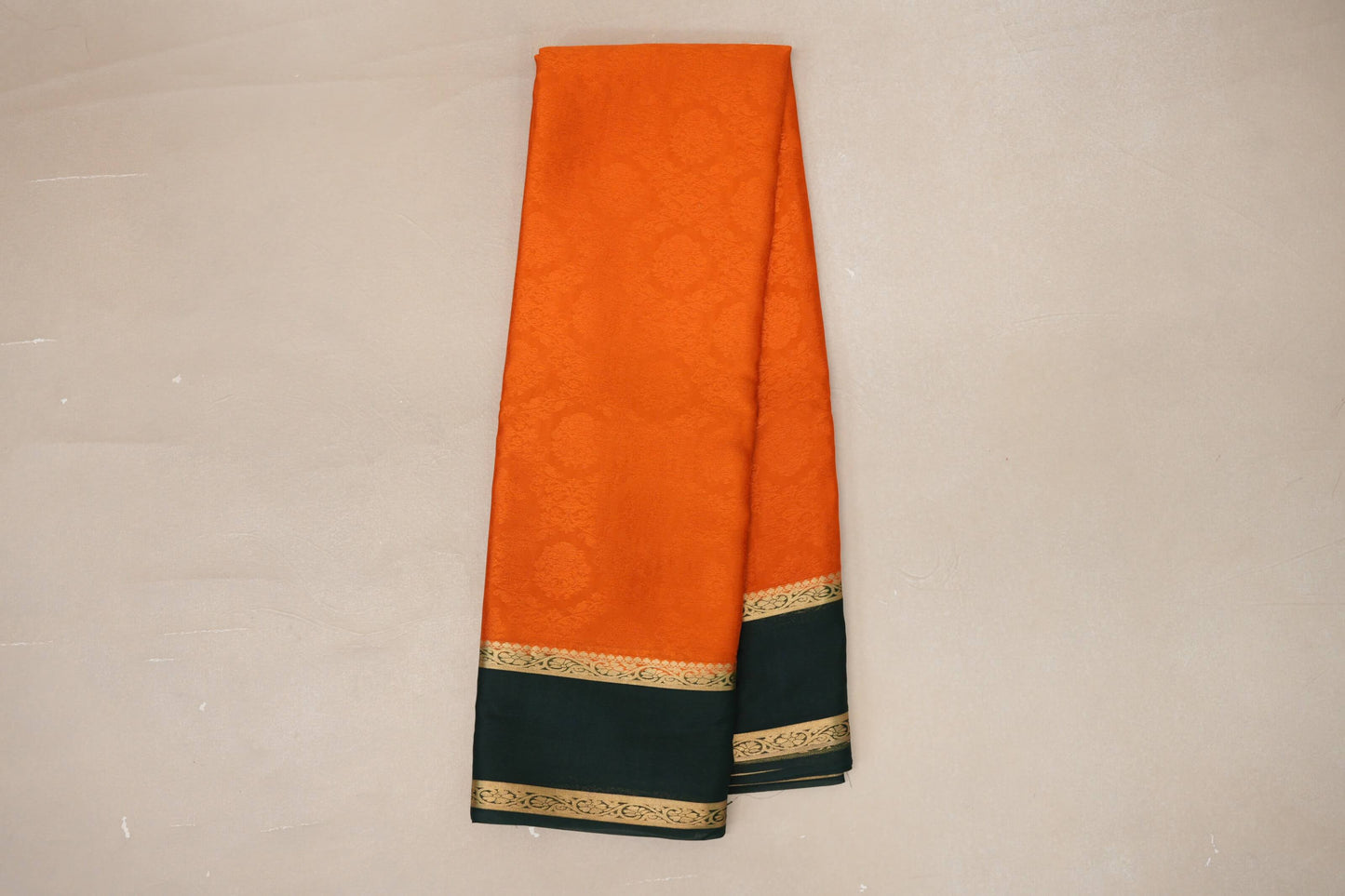 Bright Orange with Bottle Green Borders Mysore Silk Saree by Shreenivas Silks PSSR019002
