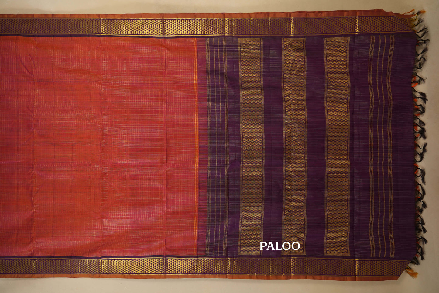 Rust with Deep Purple Borders Ten yards silk saree by Shreenivas silks PSSR017952