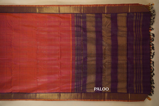 Rust with Deep Purple Borders Ten yards silk saree by Shreenivas silks PSSR017952