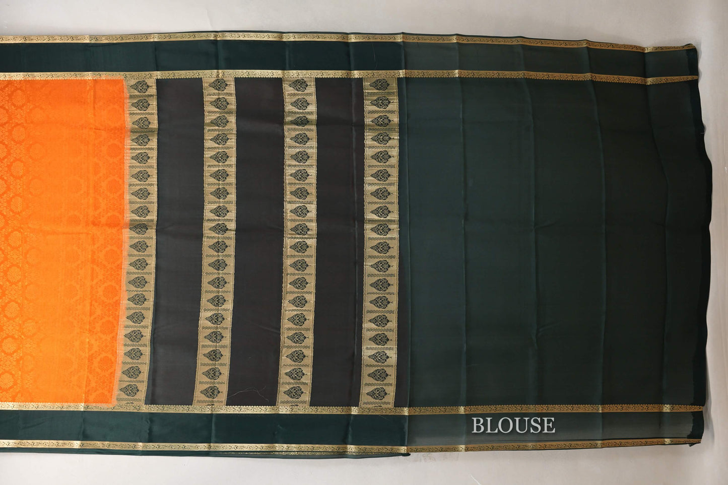 Bright Orange with Bottle Green Borders Mysore Silk Saree by Shreenivas Silks PSSR019002
