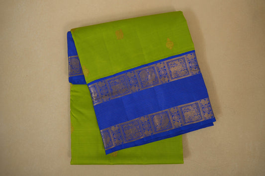 Parrot Green with Blue Borders Ten yards silk saree by Shreenivas silks PSSR017953