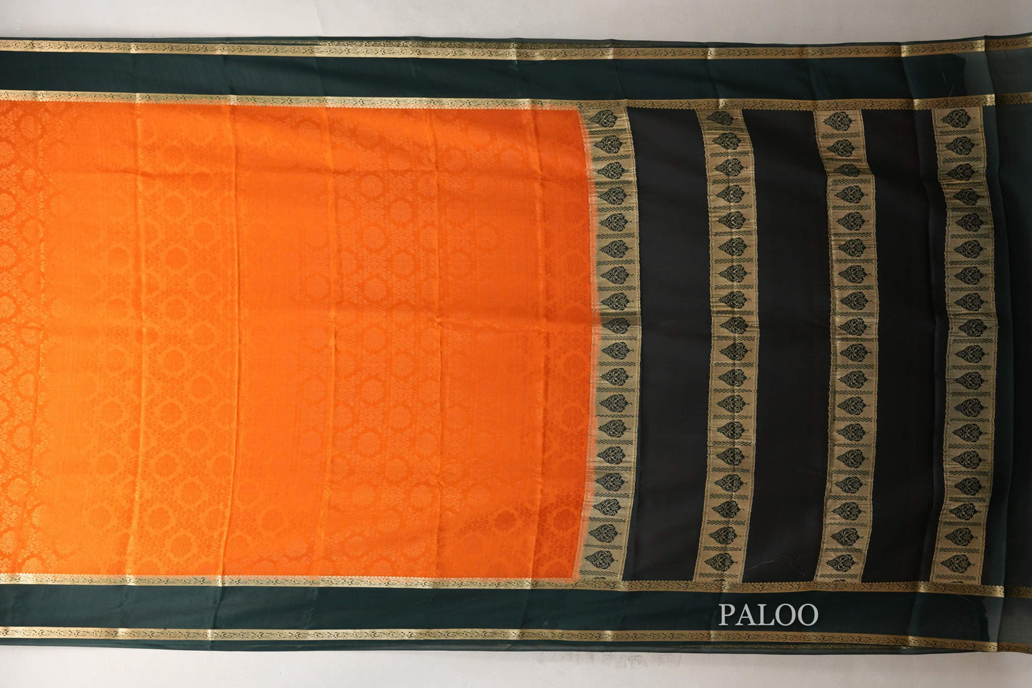 Bright Orange with Bottle Green Borders Mysore Silk Saree by Shreenivas Silks PSSR019002