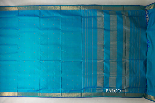 Peacock Blue Ten Yards Silk Saree paloo