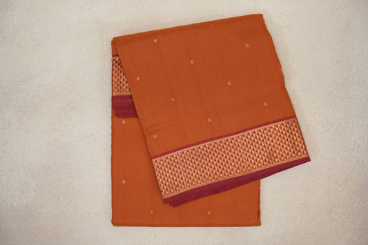 Rust Orange with Maroon Borders Ten Yards Silk Saree