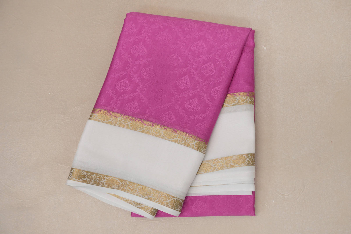 Pink with Milk White Borders Mysore Silk Saree by Shreenivas Silks PSSR019003