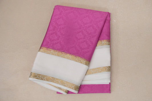 Pink with Milk White Borders Mysore Silk Saree by Shreenivas Silks PSSR019003 - Parisera