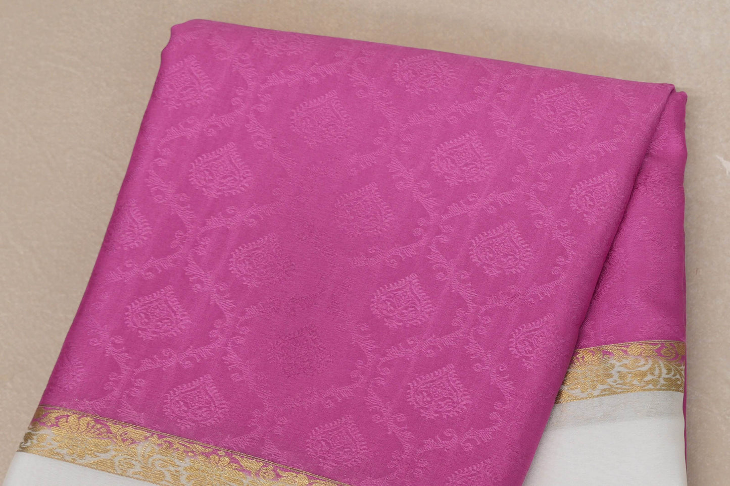 Pink with Milk White Borders Mysore Silk Saree by Shreenivas Silks PSSR019003