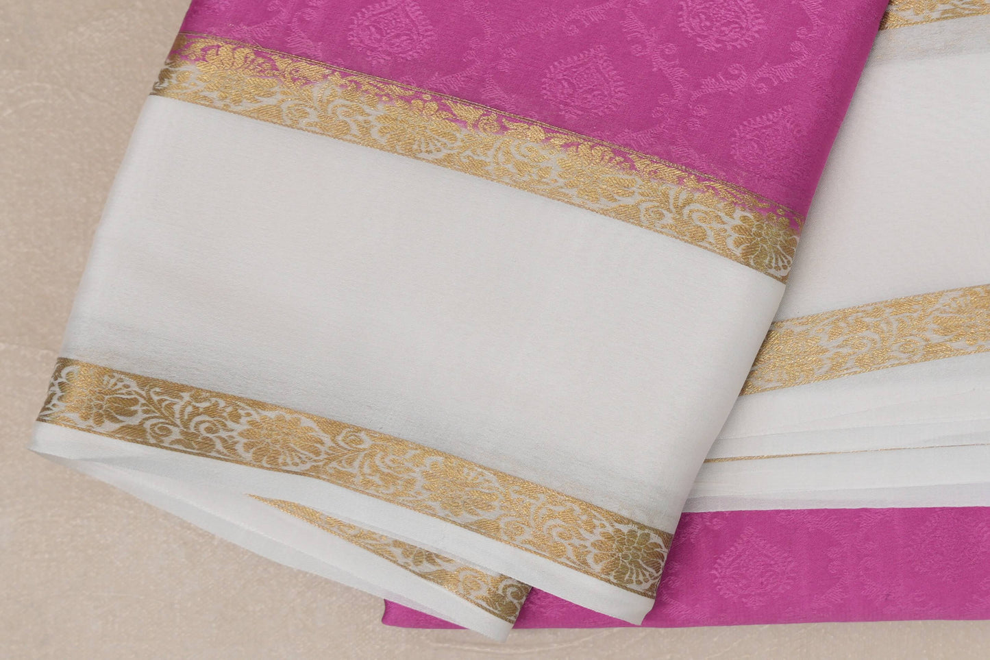 Pink with Milk White Borders Mysore Silk Saree by Shreenivas Silks PSSR019003