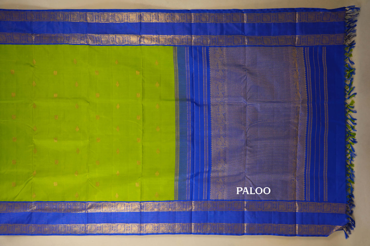 Parrot Green with Blue Borders Ten yards silk saree by Shreenivas silks PSSR017953