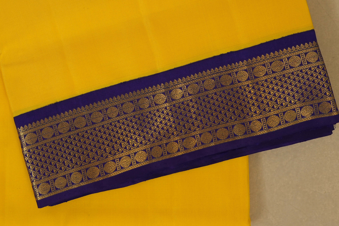 Yellow with Violet Borders Ten yards silk saree by Shreenivas silks PSSR017954