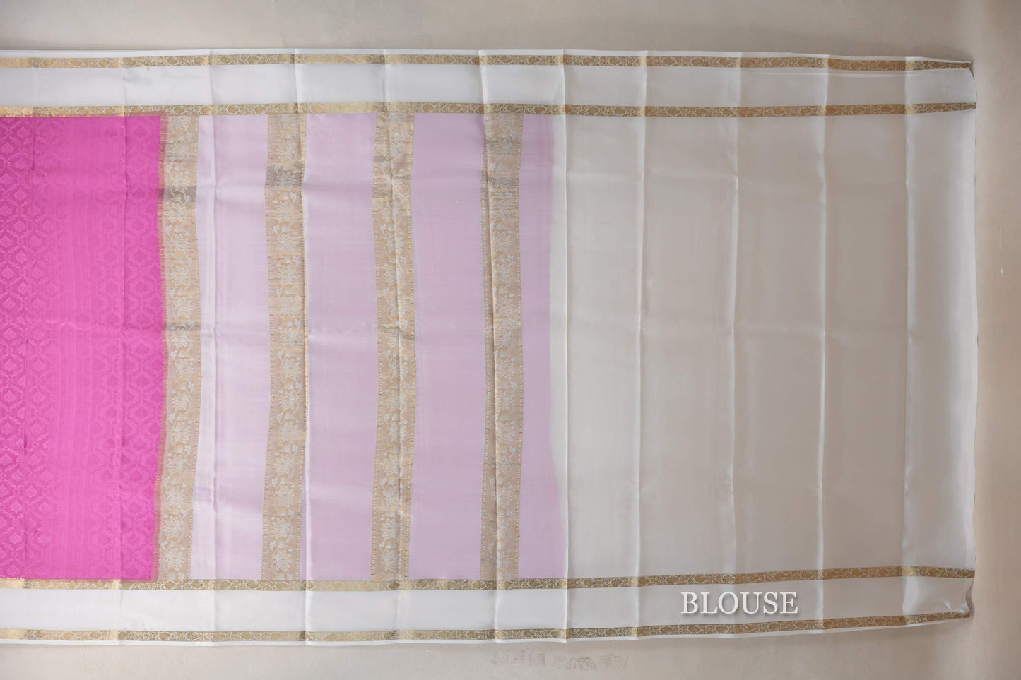 Pink with Milk White Borders Mysore Silk Saree by Shreenivas Silks PSSR019003