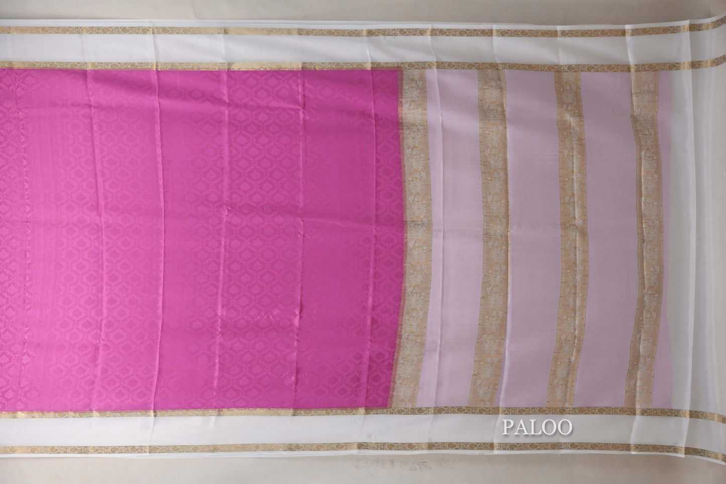 Pink with Milk White Borders Mysore Silk Saree by Shreenivas Silks PSSR019003