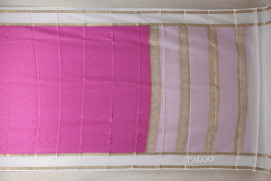Pink with Milk White Borders Mysore Silk Saree by Shreenivas Silks PSSR019003 - Parisera