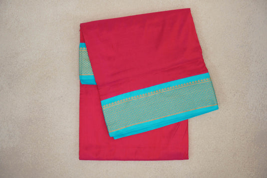 Orangish Pink with Aqua Blue Borders Ten Yards Silk Saree