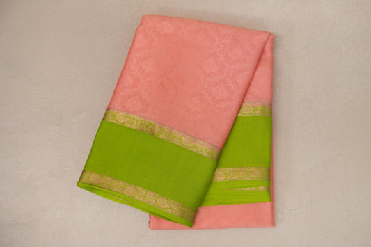 Peach with Parrot Green Borders Mysore Silk Saree by Shreenivas Silks PSSR019004 - Parisera
