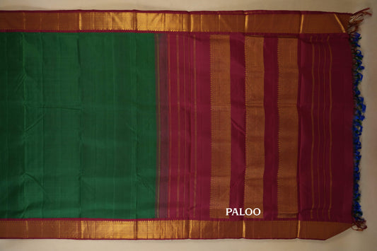 Dark Green with Maroon Borders Ten yards silk saree by Shreenivas silks PSSR017955
