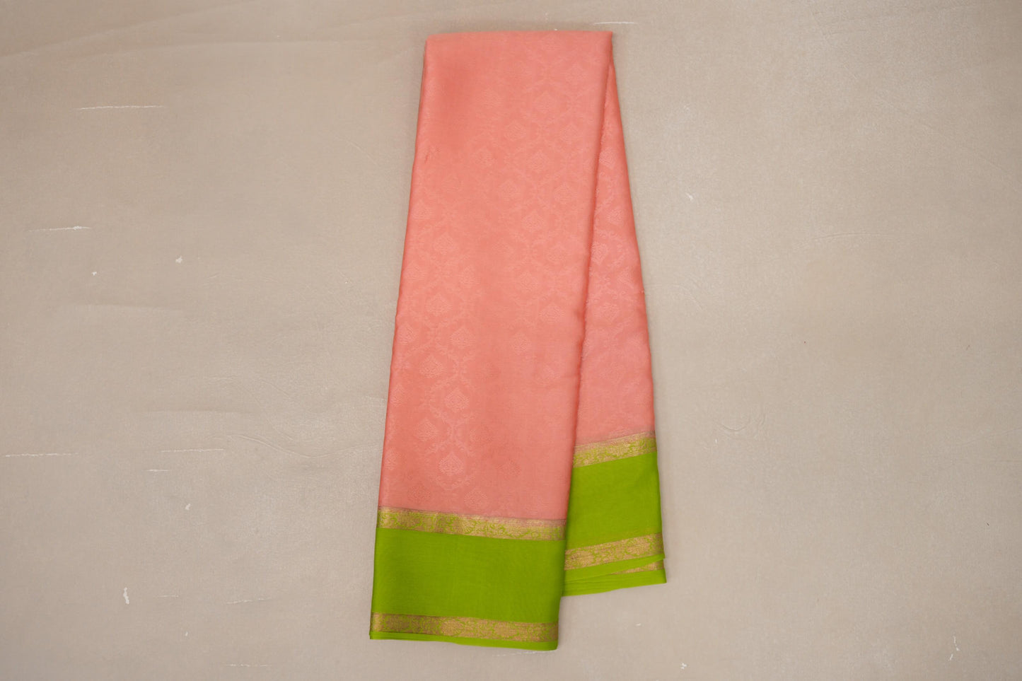 Peach with Parrot Green Borders Mysore Silk Saree by Shreenivas Silks PSSR019004